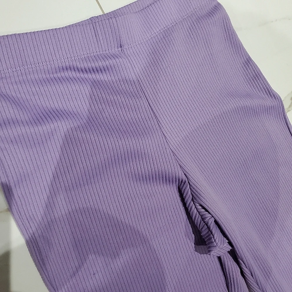 Purple Flare Rib-knit Pants with Lettuce Trim - Picture 8 of 14